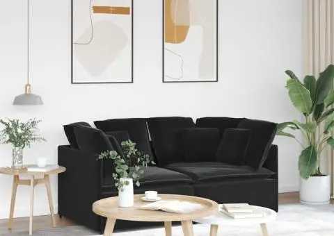Canapea modulară cu perne, negru, catifea - 1/5