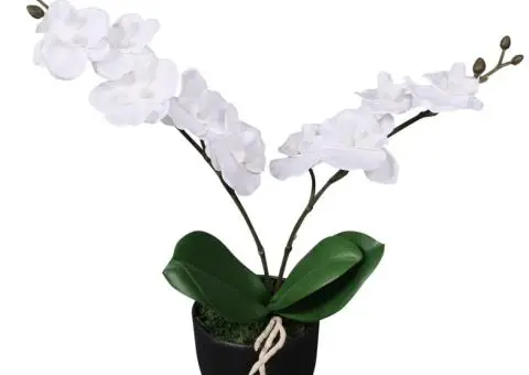 Plantă artificială orhidee cu ghiveci, 30 cm, alb