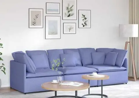 Canapea modulară cu perne, albastru jeans, textil - 1/5