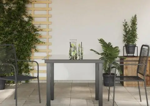 Masă de grădină, negru, 80 x 80 x 74 cm, aluminiu și sticlă - 3/5