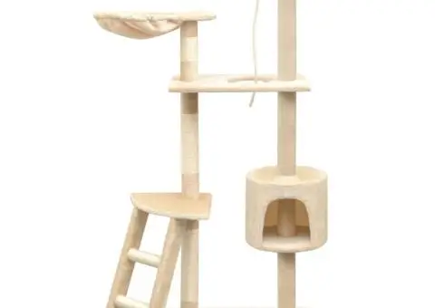 Ansamblu pentru pisici, stâlpi cu funie de sisal, 150 cm, bej - 1/5