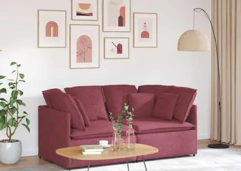 Canapea modulară cu perne, roșu vin, textil - 1/5