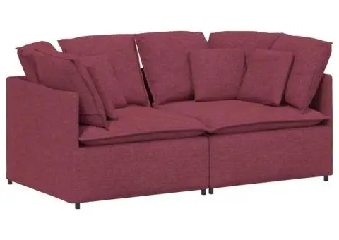 Canapea modulară cu perne, roșu vin, textil - 2/5
