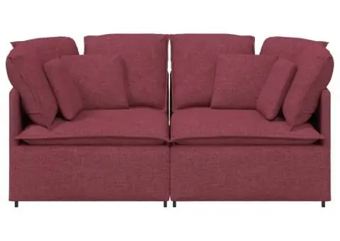 Canapea modulară cu perne, roșu vin, textil - 4/5