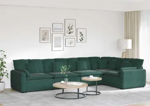 Canapea modulară cu perne, verde închis, catifea - 1/5