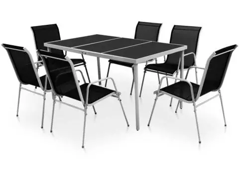 Set mobilier de exterior, 7 piese, negru, oțel - 1/5