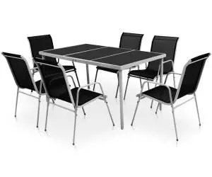 vidaXL Set mobilier de exterior, 7 piese, negru, oțel