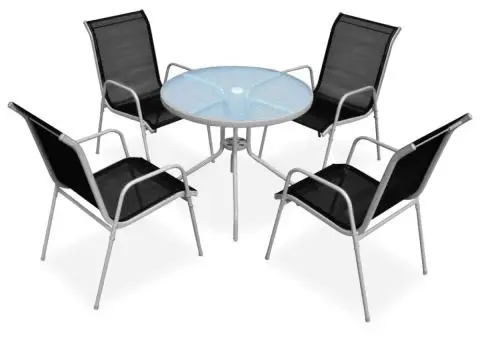 Set mobilier de exterior, 5 piese, negru, oțel - 1/5