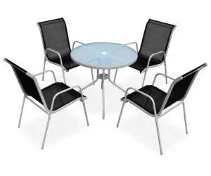 vidaXL Set mobilier de exterior, 5 piese, negru, oțel