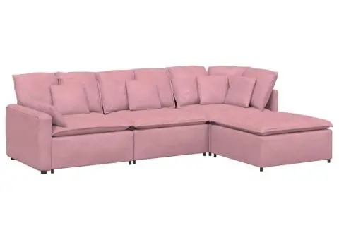 Canapea modulară cu taburet și perne, catifea, roz - 2/5