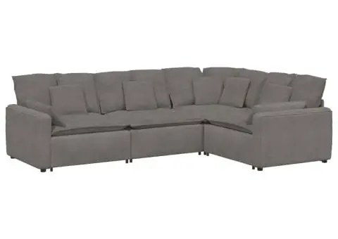 Canapea modulară cu perne, gri deschis, țesătură velur - 2/5