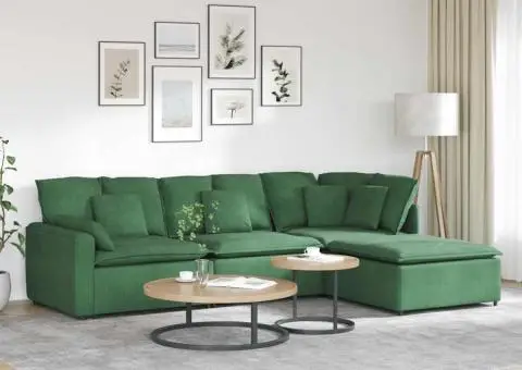 Canapea modulară cu taburet și perne, verde închis - 1/5