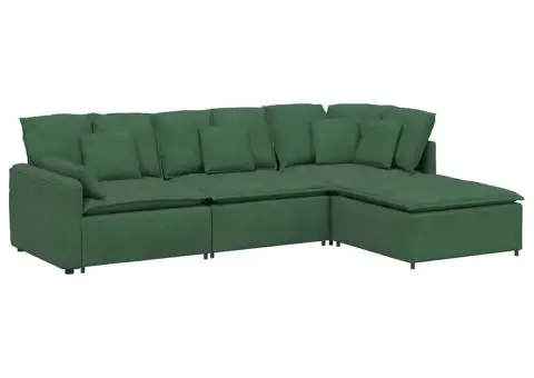 Canapea modulară cu taburet și perne, verde închis - 2/5