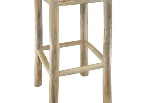 Taburet de bar, piele naturală și lemn masiv de tec - 2/5