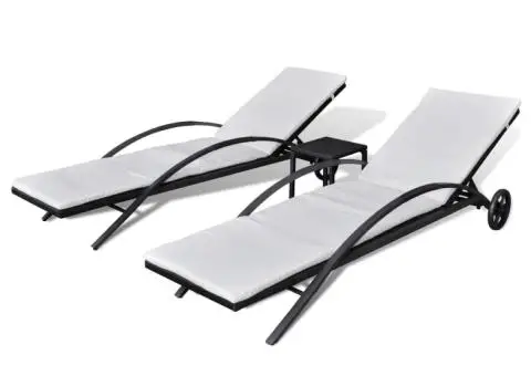 Șezlonguri de plajă cu masă, negru, poliratan - 2/5