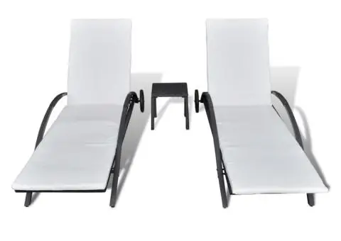 Șezlonguri de plajă cu masă, negru, poliratan - 3/5