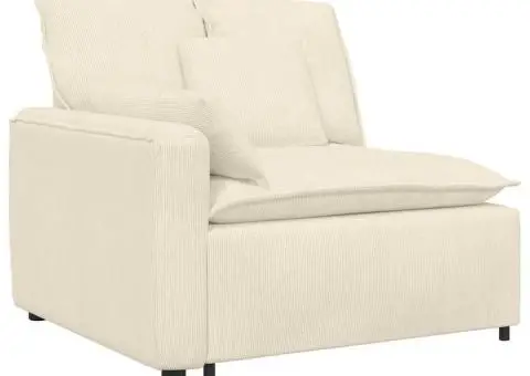 Canapea modulară cu taburet și perne, țesătură velur, crem - 3/5