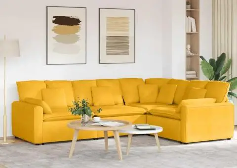 Canapea modulară cu perne, galben deschis, țesătură velur - 1/5