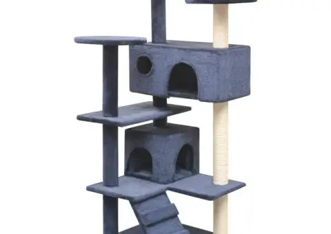 Ansamblu pisici, stâlpi cu funie sisal, 125 cm, albastru închis - 1/4