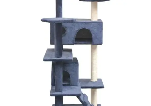 Ansamblu pisici, stâlpi cu funie sisal, 125 cm, albastru închis - 2/4