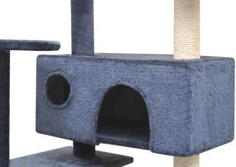 Ansamblu pisici, stâlpi cu funie sisal, 125 cm, albastru închis - 3/4