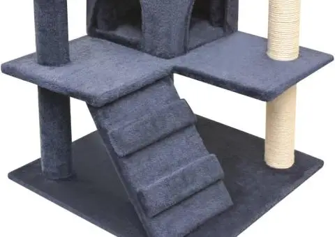 Ansamblu pisici, stâlpi cu funie sisal, 125 cm, albastru închis - 4/4