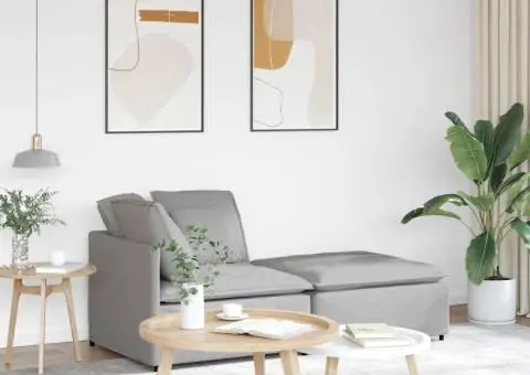 Canapea modulară cu taburet și perne, material textil, gri nor - 1/5