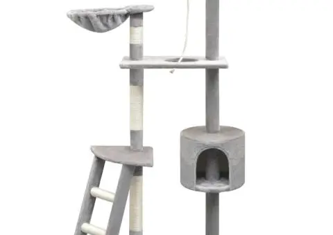 Ansamblu pisici, stâlpi cu funie de sisal, 150 cm, gri - 1/5