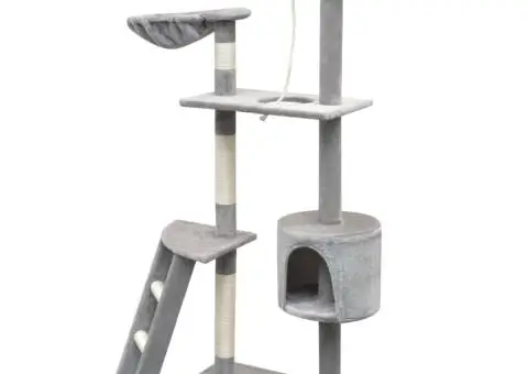 Ansamblu pisici, stâlpi cu funie de sisal, 150 cm, gri - 2/5