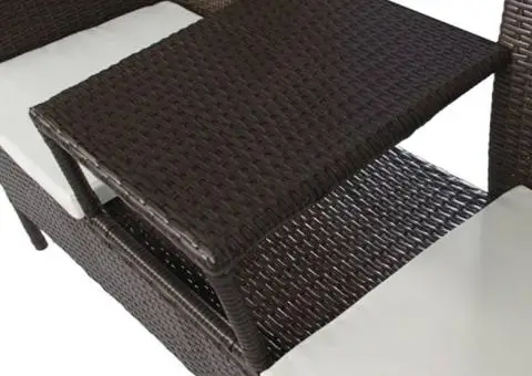 Canapea de grădină cu 2 locuri, măsuță de ceai, maro, poliratan - 3/5