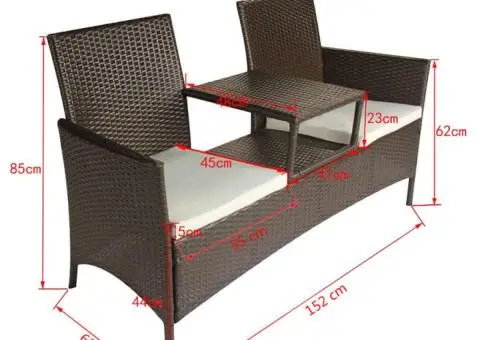 Canapea de grădină cu 2 locuri, măsuță de ceai, maro, poliratan - 5/5