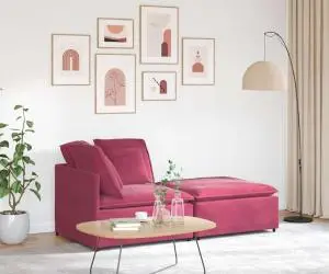 vidaXL Canapea modulară cu taburet și perne, catifea, roșu vin