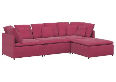 Canapea modulară cu taburet și perne, catifea, roșu vin - 2/5