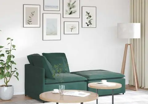 Canapea modulară cu taburet și perne, catifea, verde închis - 1/5