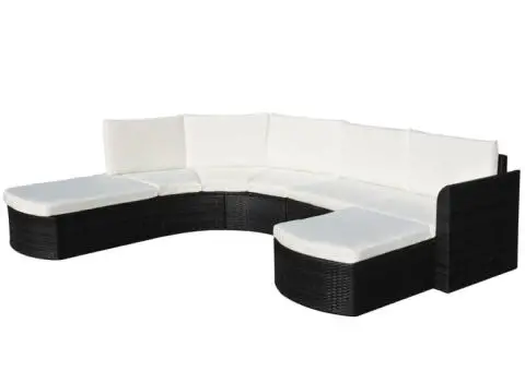 Set mobilier de grădină cu perne, 4 piese, negru, poliratan - 1/5