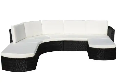 Set mobilier de grădină cu perne, 4 piese, negru, poliratan - 2/5