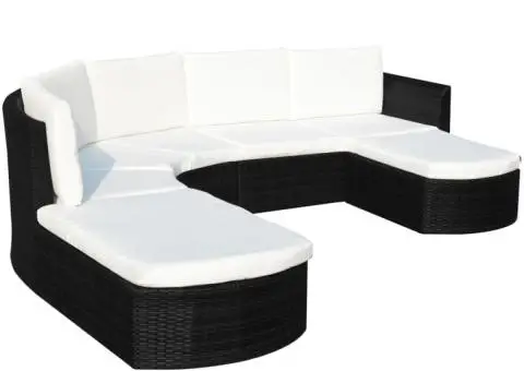 Set mobilier de grădină cu perne, 4 piese, negru, poliratan - 3/5