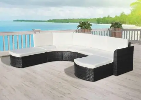 Set mobilier de grădină cu perne, 4 piese, negru, poliratan - 5/5