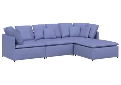 Canapea modulară cu taburet și perne, textil, albastru jeans - 2/5