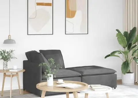 Canapea modulară cu taburet și perne țesătură velur gri închis - 1/5