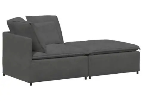 Canapea modulară cu taburet și perne țesătură velur gri închis - 2/5