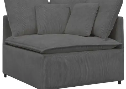 Canapea modulară cu taburet și perne țesătură velur gri închis - 3/5
