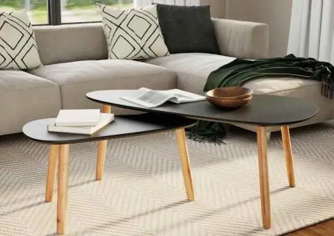 Set masă cafea, 2 piese, lemn masiv de pin, negru - 1/5