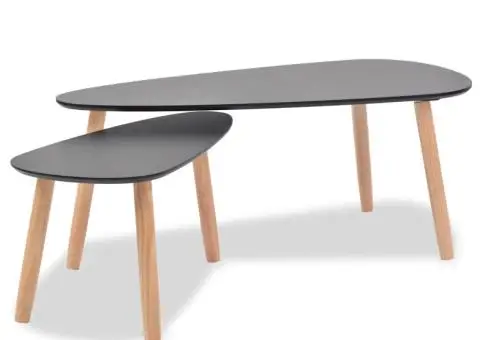 Set masă cafea, 2 piese, lemn masiv de pin, negru - 2/5