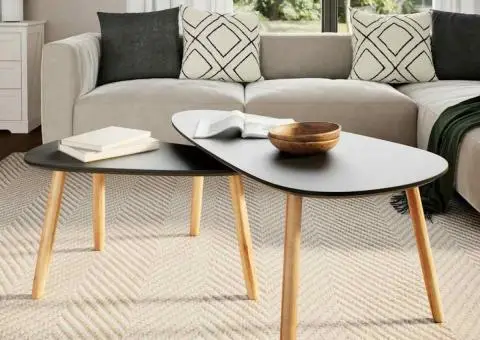 Set masă cafea, 2 piese, lemn masiv de pin, negru - 3/5