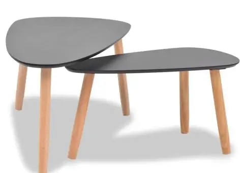 Set masă cafea, 2 piese, lemn masiv de pin, negru - 4/5