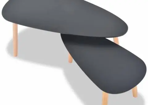 Set masă cafea, 2 piese, lemn masiv de pin, negru - 5/5