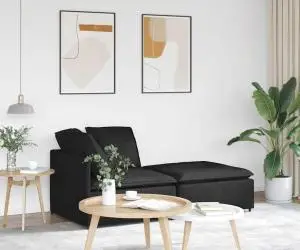 vidaXL Canapea modulară cu taburet și perne, material textil, negru