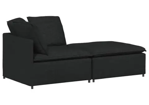 Canapea modulară cu taburet și perne, material textil, negru - 2/5