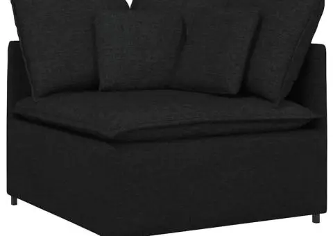 Canapea modulară cu taburet și perne, material textil, negru - 3/5